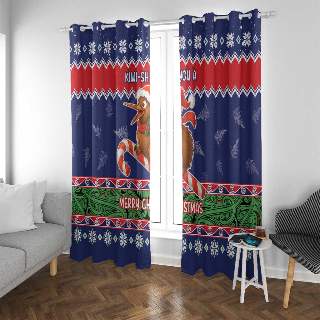 New Zealand Christmas Window Curtain Kiwi-sh You A Merry Christmas LT05 With Grommets Blue - Polynesian Pride