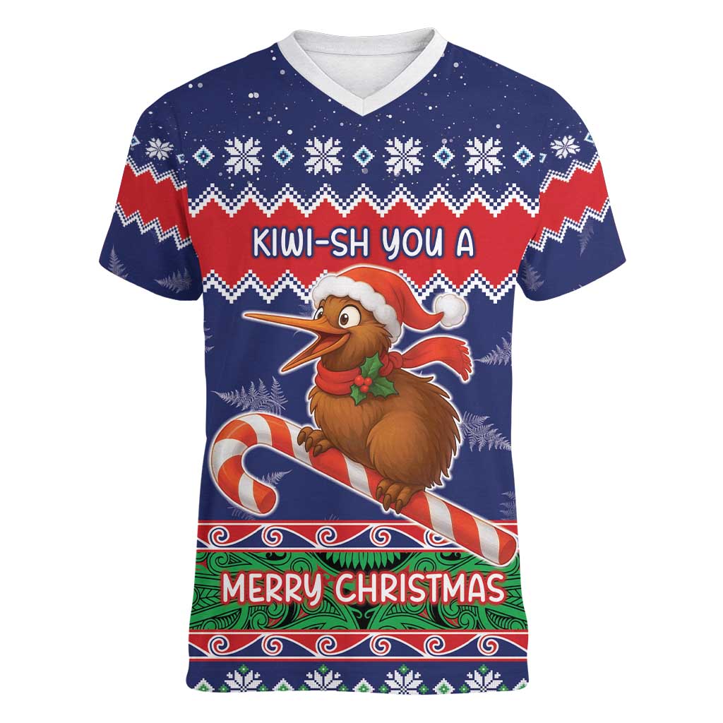 New Zealand Christmas Women V-Neck T-Shirt Kiwi-sh You A Merry Christmas - Polynesian Pride