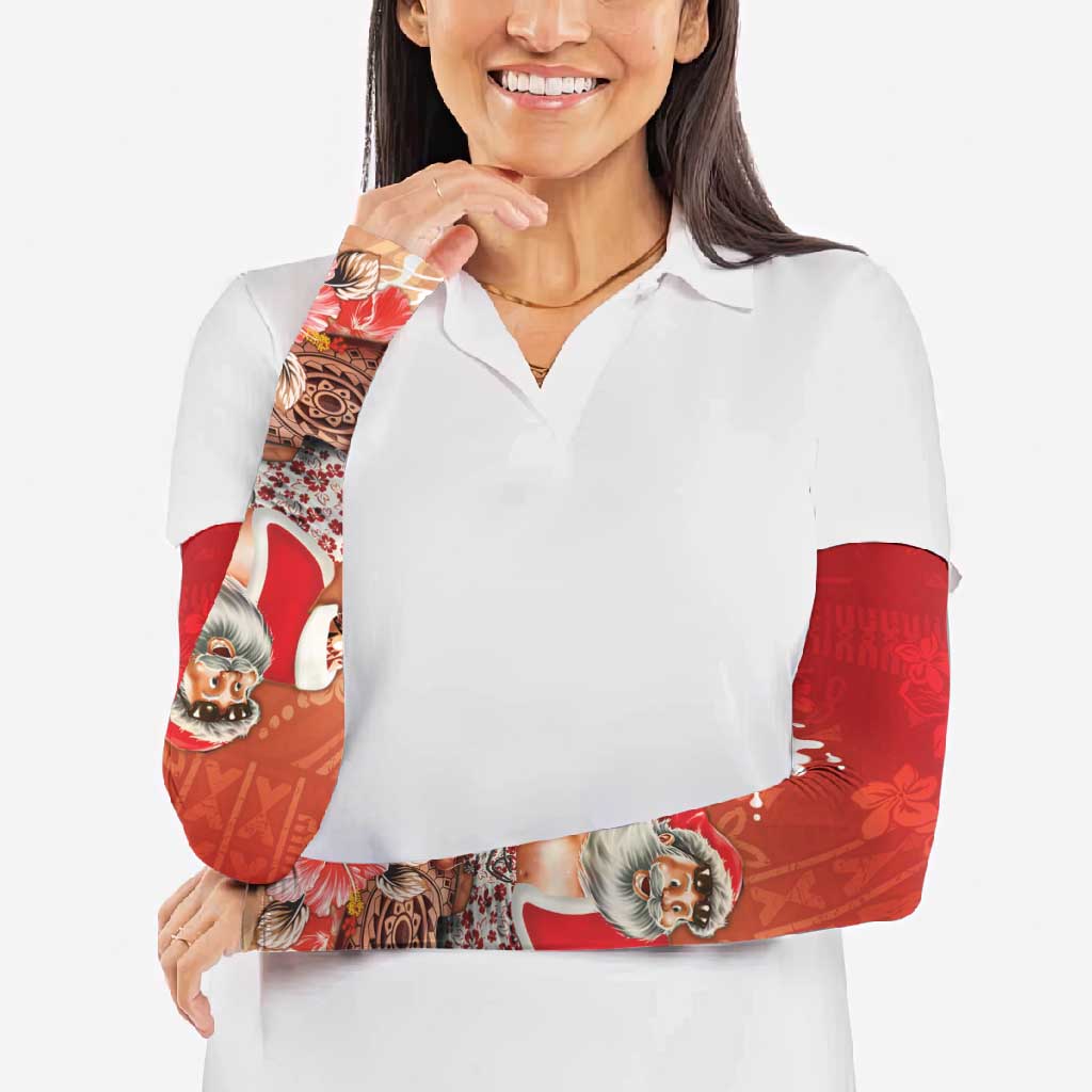 Hawaii Funny Christmas Arm Sleeves Santa Surfing With Tapa Pattern - Polynesian Pride