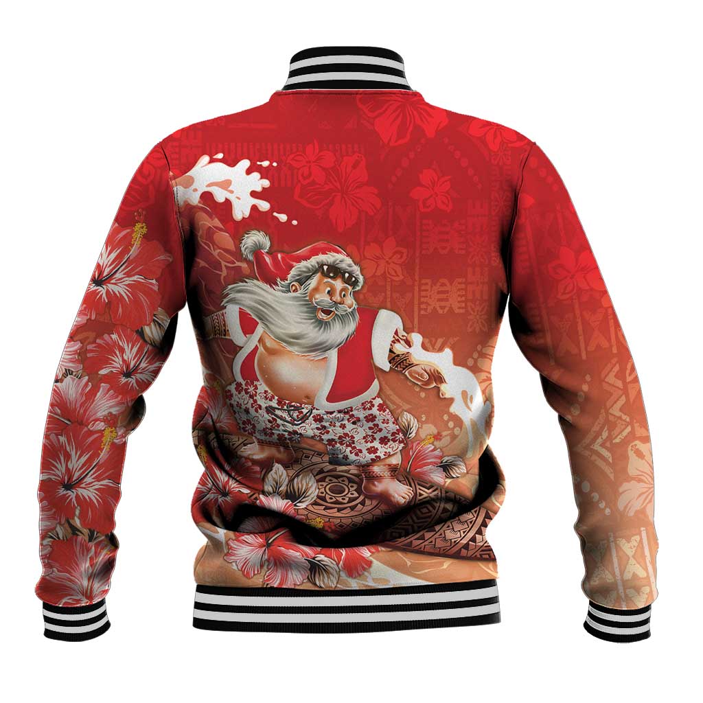 Hawaii Funny Christmas Baseball Jacket Santa Surfing With Tapa Pattern LT05 - Polynesian Pride