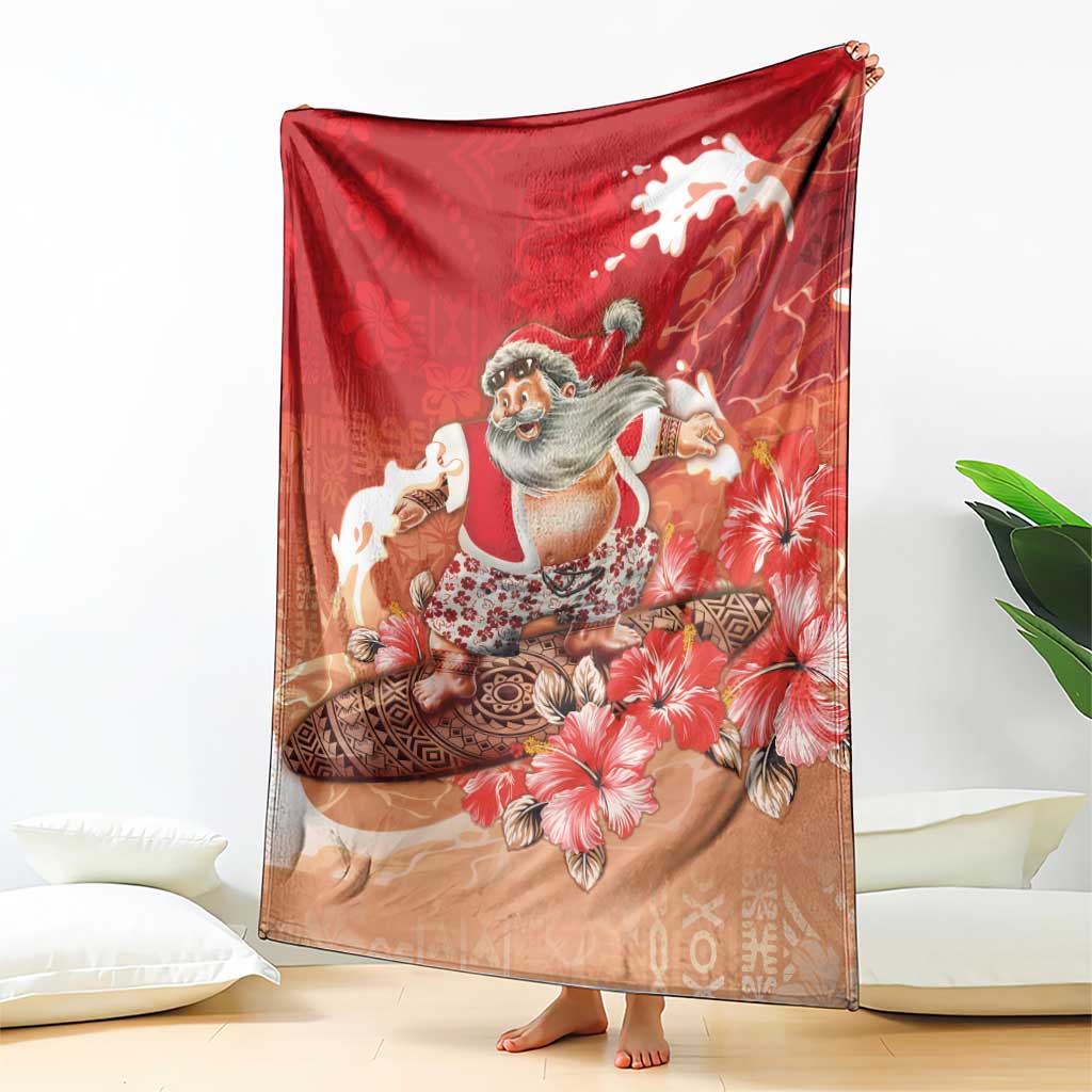 Hawaii Funny Christmas Blanket Santa Surfing With Tapa Pattern LT05 - Polynesian Pride