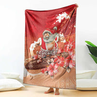 Hawaii Funny Christmas Blanket Santa Surfing With Tapa Pattern LT05 - Polynesian Pride