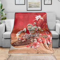 Hawaii Funny Christmas Blanket Santa Surfing With Tapa Pattern LT05 - Polynesian Pride