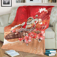 Hawaii Funny Christmas Blanket Santa Surfing With Tapa Pattern LT05 - Polynesian Pride