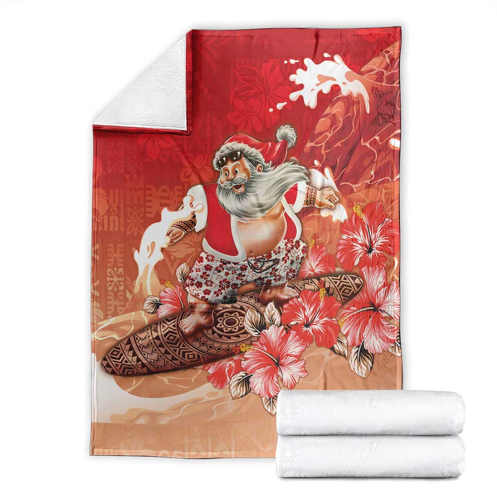 Hawaii Funny Christmas Blanket Santa Surfing With Tapa Pattern LT05 - Polynesian Pride