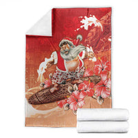 Hawaii Funny Christmas Blanket Santa Surfing With Tapa Pattern LT05 - Polynesian Pride