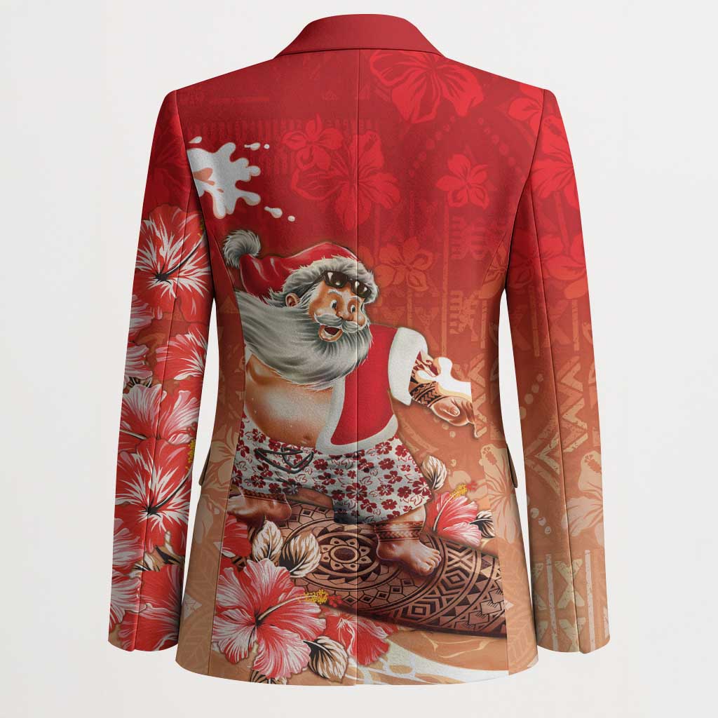 Hawaii Funny Christmas Blazer Santa Surfing With Tapa Pattern - Polynesian Pride