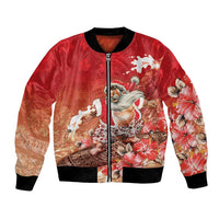Hawaii Funny Christmas Bomber Jacket Santa Surfing With Tapa Pattern LT05 Unisex Red - Polynesian Pride