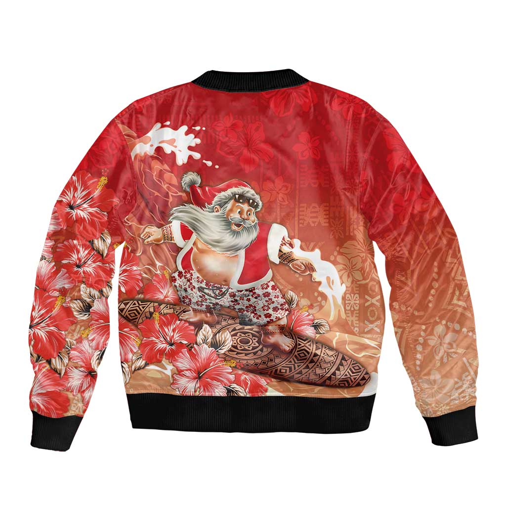 Hawaii Funny Christmas Bomber Jacket Santa Surfing With Tapa Pattern LT05 - Polynesian Pride