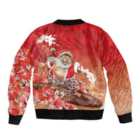 Hawaii Funny Christmas Bomber Jacket Santa Surfing With Tapa Pattern LT05 - Polynesian Pride