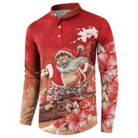 Hawaii Funny Christmas Button Sweatshirt Santa Surfing With Tapa Pattern - Polynesian Pride