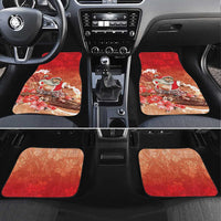 Hawaii Funny Christmas Car Mats Santa Surfing With Tapa Pattern - Polynesian Pride