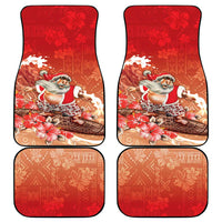 Hawaii Funny Christmas Car Mats Santa Surfing With Tapa Pattern - Polynesian Pride