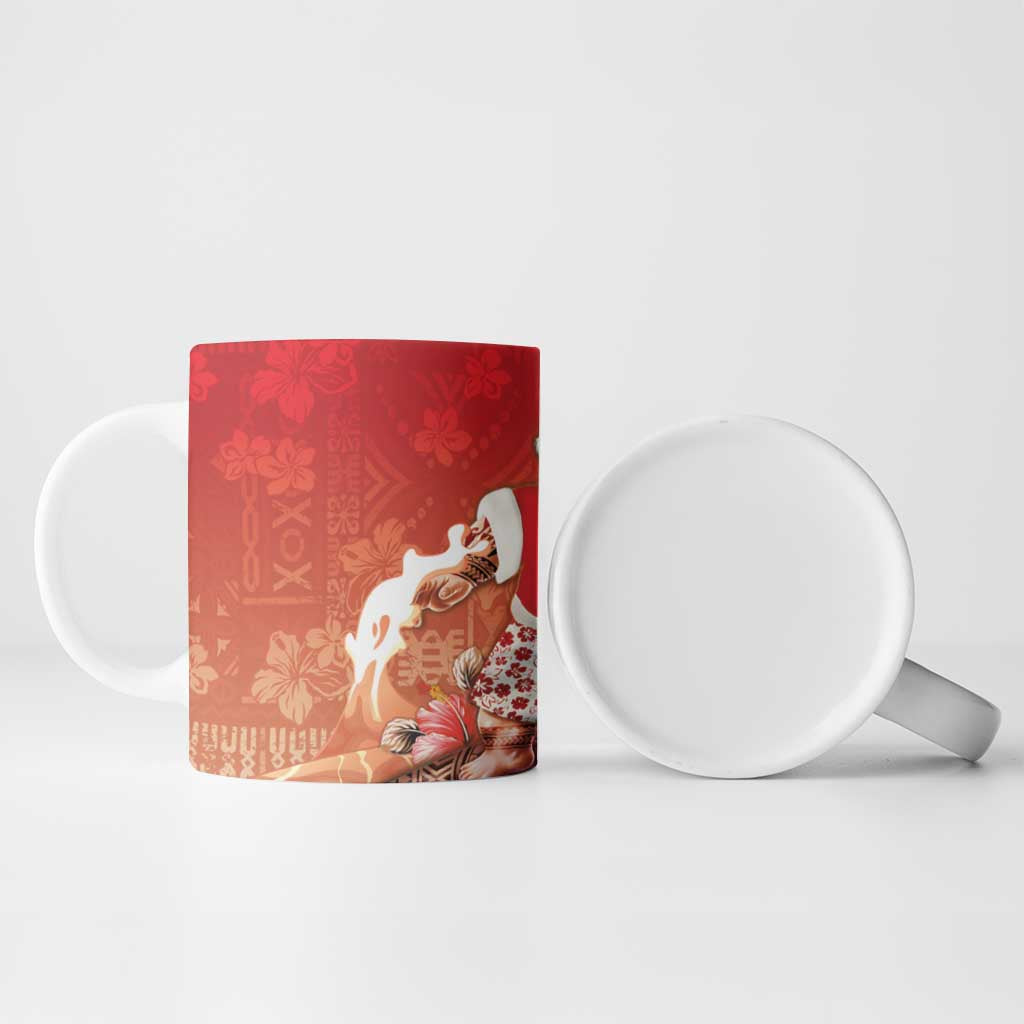 Hawaii Funny Christmas Ceramic Mug Santa Surfing With Tapa Pattern - Polynesian Pride