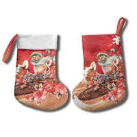 Hawaii Funny Christmas Stocking Santa Surfing With Tapa Pattern - Polynesian Pride