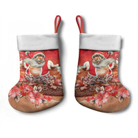 Hawaii Funny Christmas Stocking Santa Surfing With Tapa Pattern - Polynesian Pride