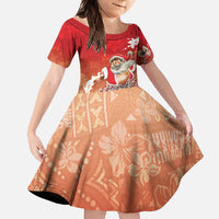Hawaii Funny Christmas Family Matching Off Shoulder Maxi Dress and Hawaiian Shirt Santa Surfing With Tapa Pattern - Polynesian Pride