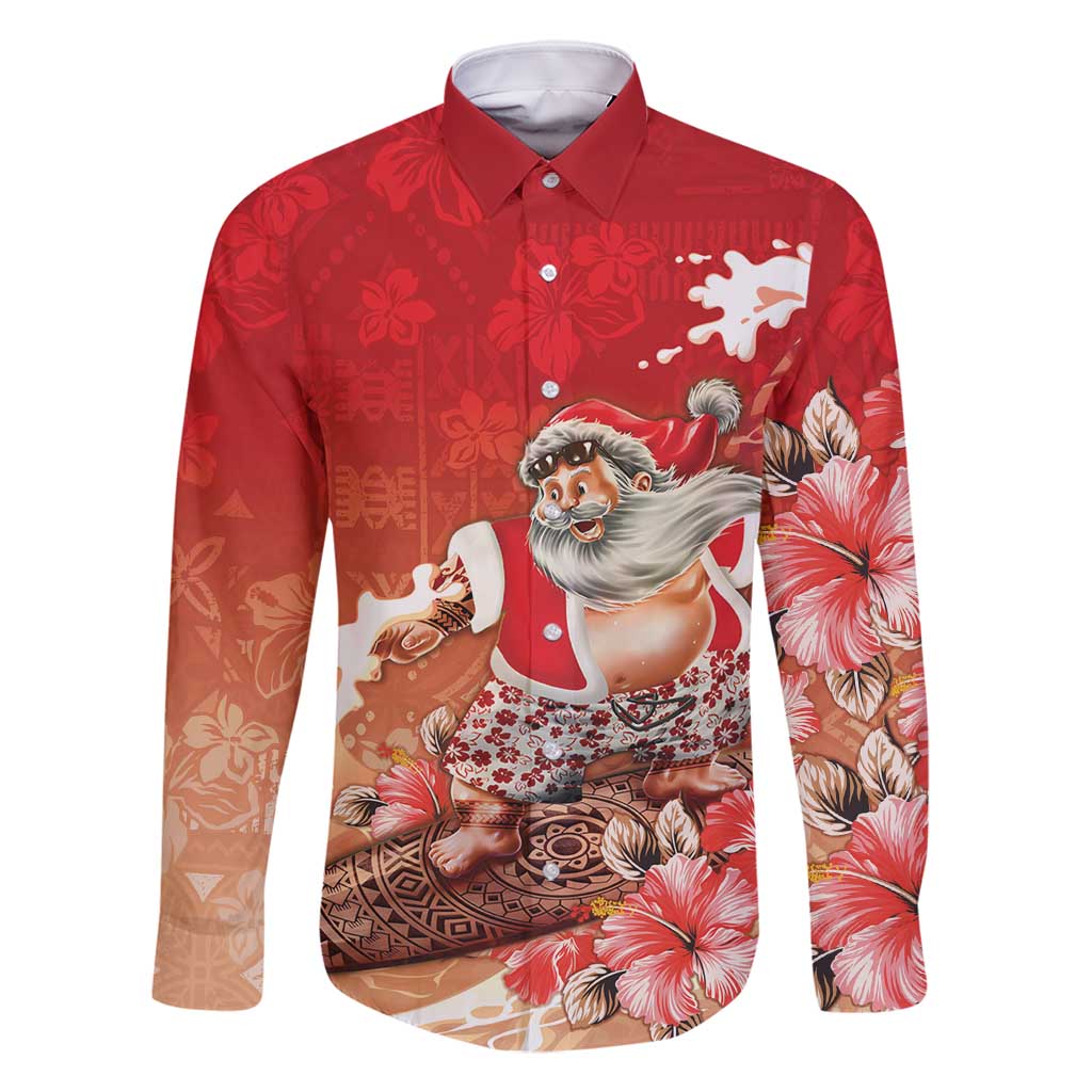 Hawaii Funny Christmas Family Matching Off Shoulder Maxi Dress and Hawaiian Shirt Santa Surfing With Tapa Pattern - Polynesian Pride