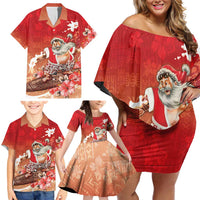 Hawaii Funny Christmas Family Matching Off Shoulder Short Dress and Hawaiian Shirt Santa Surfing With Tapa Pattern - Polynesian Pride