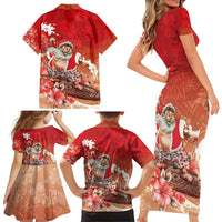 Hawaii Funny Christmas Family Matching Short Sleeve Bodycon Dress and Hawaiian Shirt Santa Surfing With Tapa Pattern - Polynesian Pride