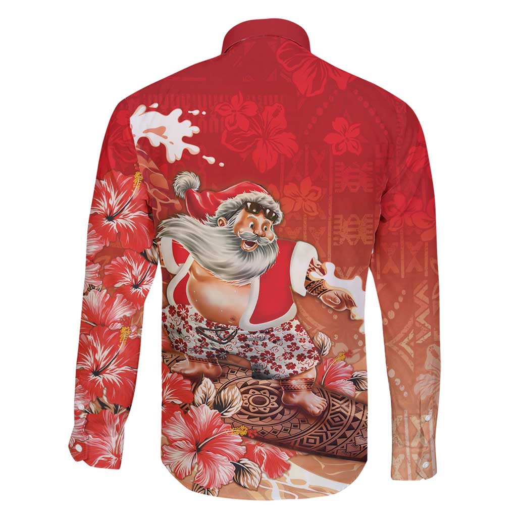 Hawaii Funny Christmas Family Matching Short Sleeve Bodycon Dress and Hawaiian Shirt Santa Surfing With Tapa Pattern - Polynesian Pride