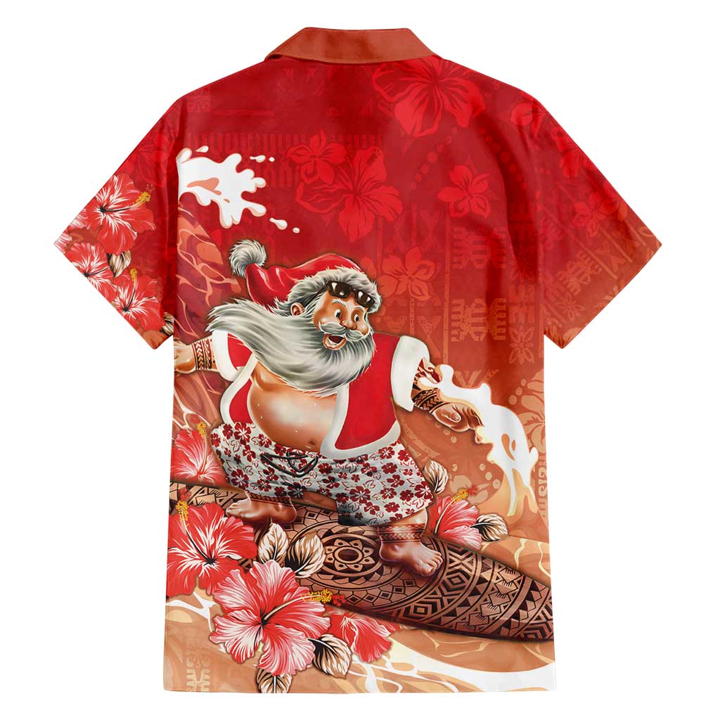 Hawaii Funny Christmas Family Matching Summer Maxi Dress and Hawaiian Shirt Santa Surfing With Tapa Pattern - Polynesian Pride