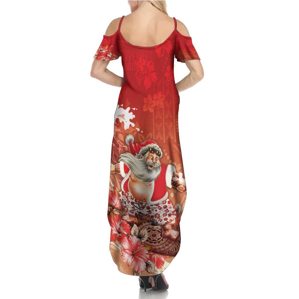 Hawaii Funny Christmas Family Matching Summer Maxi Dress and Hawaiian Shirt Santa Surfing With Tapa Pattern - Polynesian Pride