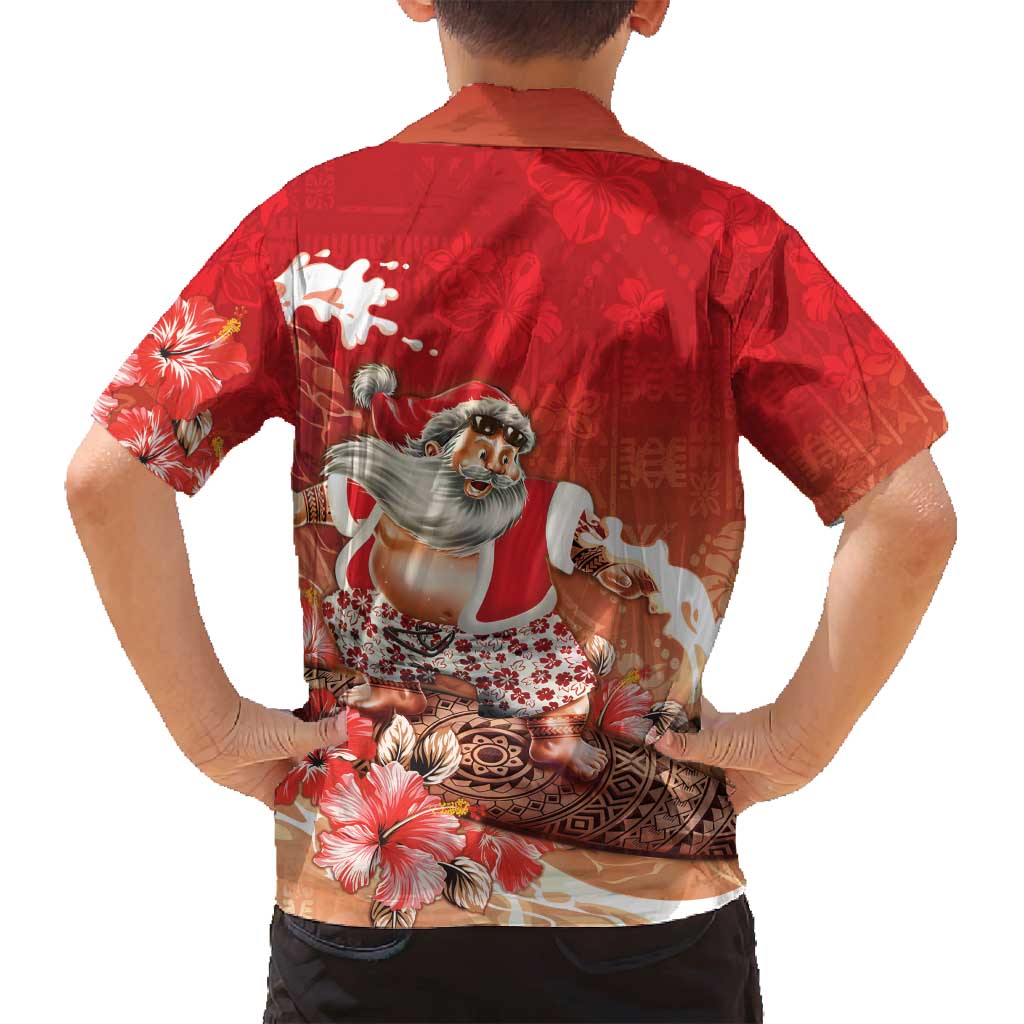 Hawaii Funny Christmas Family Matching Tank Maxi Dress and Hawaiian Shirt Santa Surfing With Tapa Pattern - Polynesian Pride
