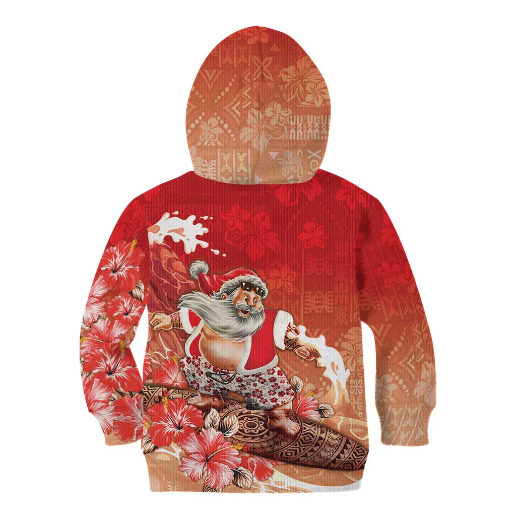 Hawaii Funny Christmas Kid Hoodie Santa Surfing With Tapa Pattern - Polynesian Pride