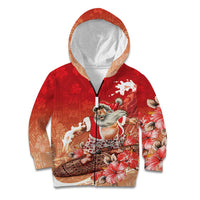 Hawaii Funny Christmas Kid Hoodie Santa Surfing With Tapa Pattern - Polynesian Pride