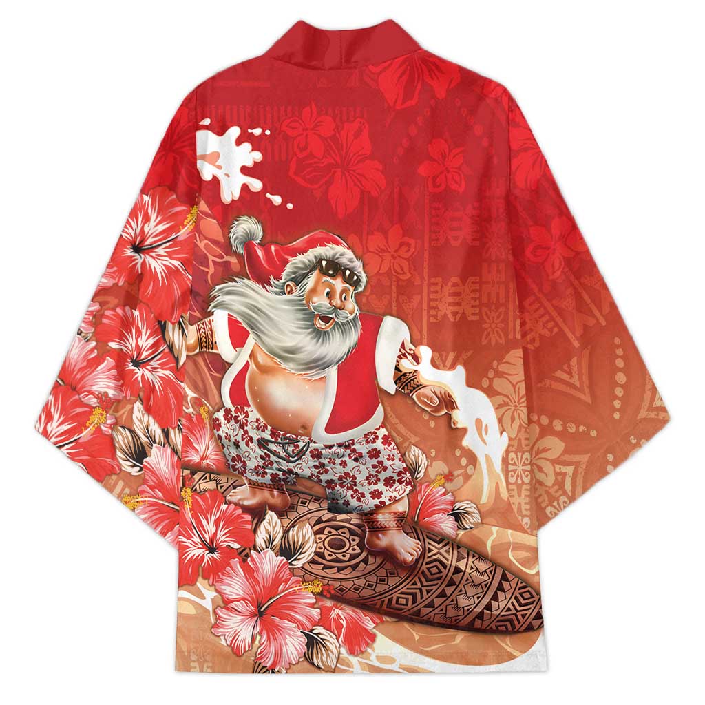 Hawaii Funny Christmas Kimono Santa Surfing With Tapa Pattern LT05 - Polynesian Pride