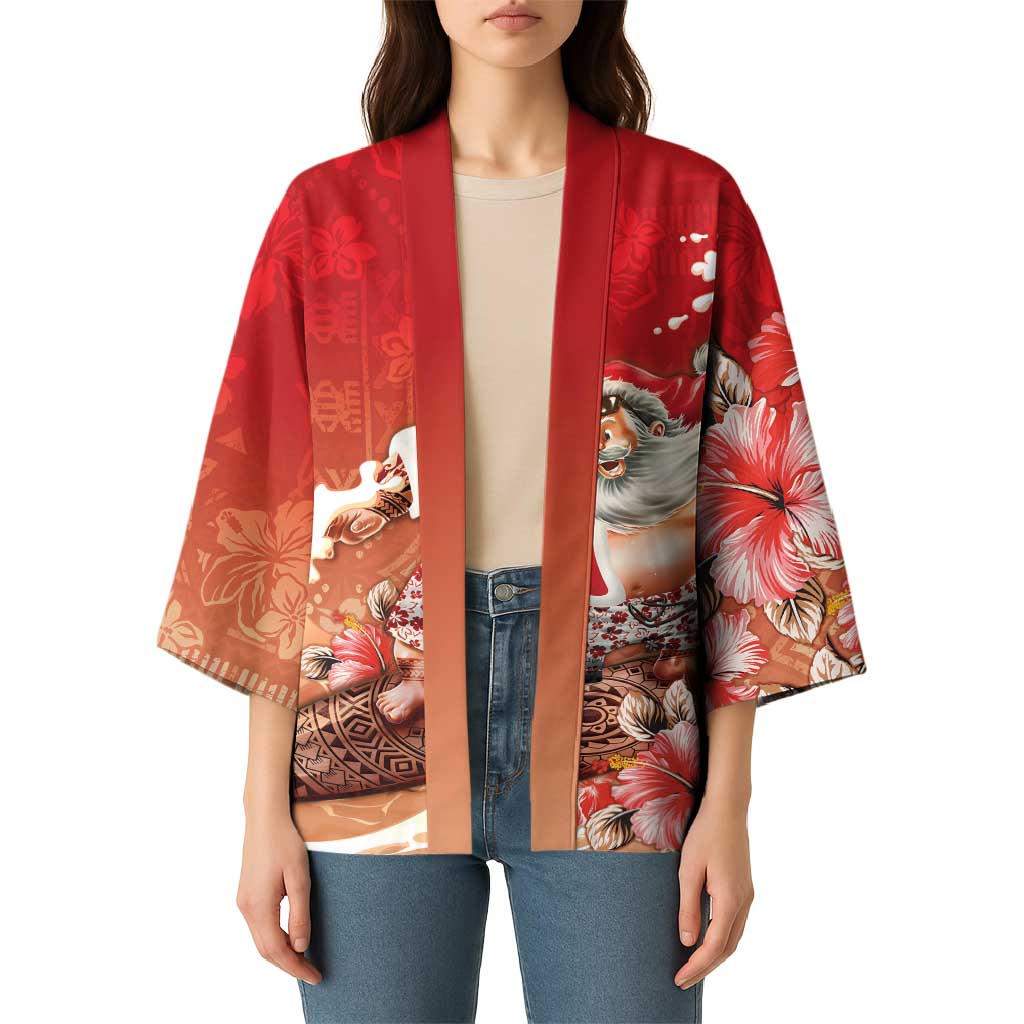 Hawaii Funny Christmas Kimono Santa Surfing With Tapa Pattern LT05 - Polynesian Pride