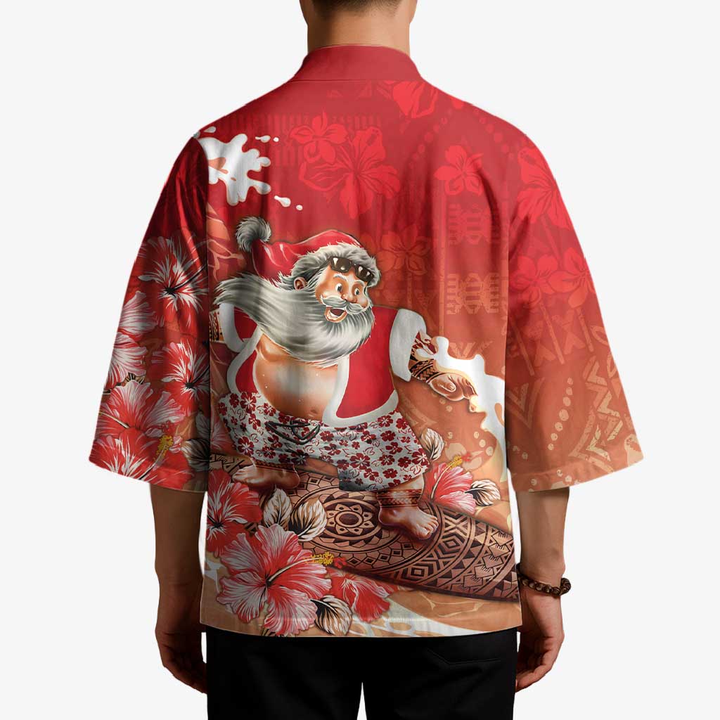 Hawaii Funny Christmas Kimono Santa Surfing With Tapa Pattern LT05 - Polynesian Pride