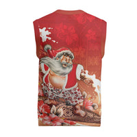 Hawaii Funny Christmas Knitted V-Neck Vest Santa Surfing With Tapa Pattern LT05 - Polynesian Pride