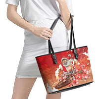 Hawaii Funny Christmas Leather Tote Bag Santa Surfing With Tapa Pattern LT05 - Polynesian Pride