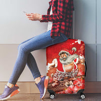 Hawaii Funny Christmas Luggage Cover Santa Surfing With Tapa Pattern - Polynesian Pride
