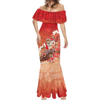 Hawaii Funny Christmas Mermaid Dress Santa Surfing With Tapa Pattern - Polynesian Pride