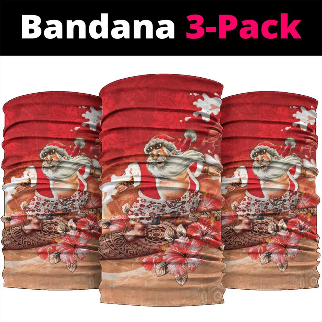 Hawaii Funny Christmas Neck Gaiter Santa Surfing With Tapa Pattern LT05 package One Size: 25*50cm Red - Polynesian Pride