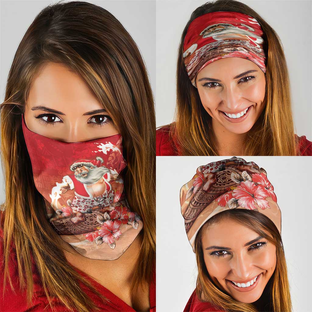 Hawaii Funny Christmas Neck Gaiter Santa Surfing With Tapa Pattern LT05 - Polynesian Pride