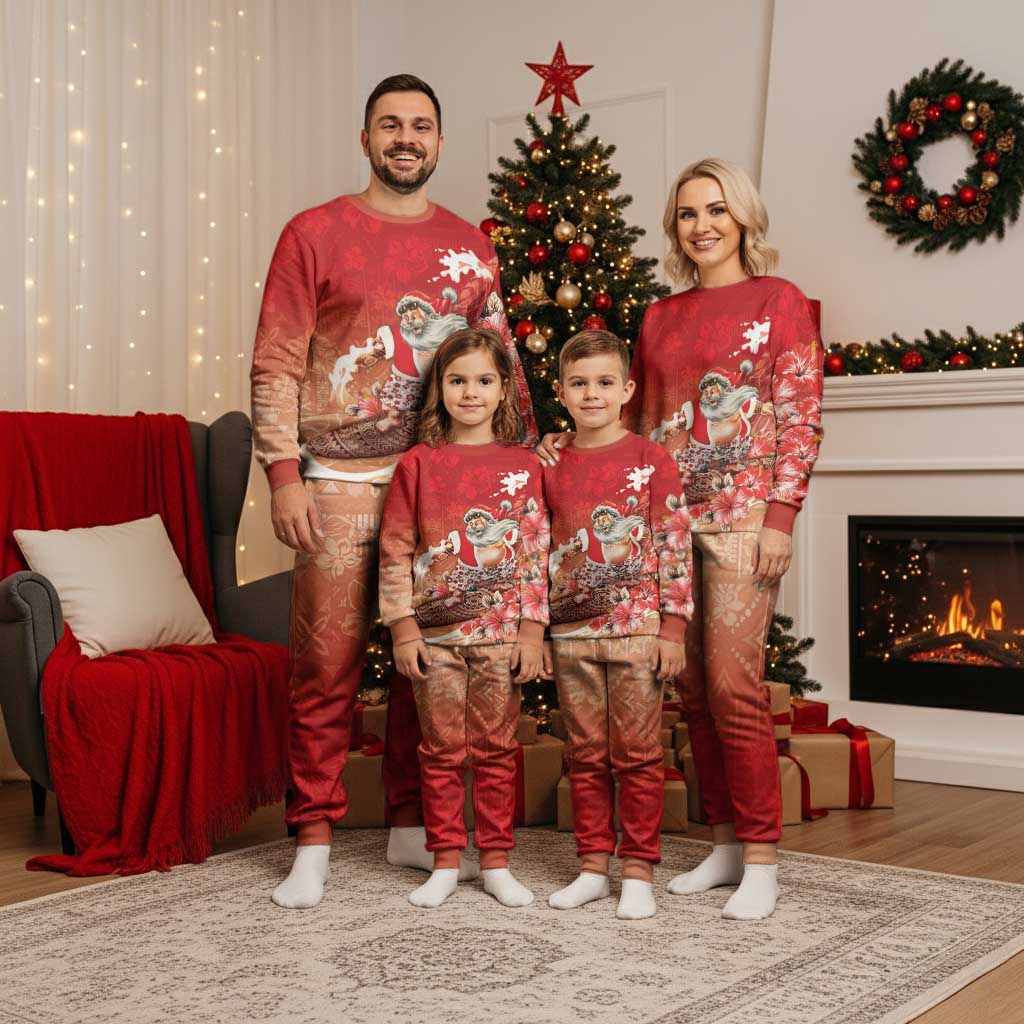 Hawaii Funny Christmas Pajama Set Santa Surfing With Tapa Pattern LT05 - Polynesian Pride