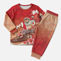 Hawaii Funny Christmas Pajama Set Santa Surfing With Tapa Pattern LT05 Men Red - Polynesian Pride