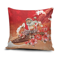 Hawaii Funny Christmas Pillow Cover Santa Surfing With Tapa Pattern LT05 Red - Polynesian Pride