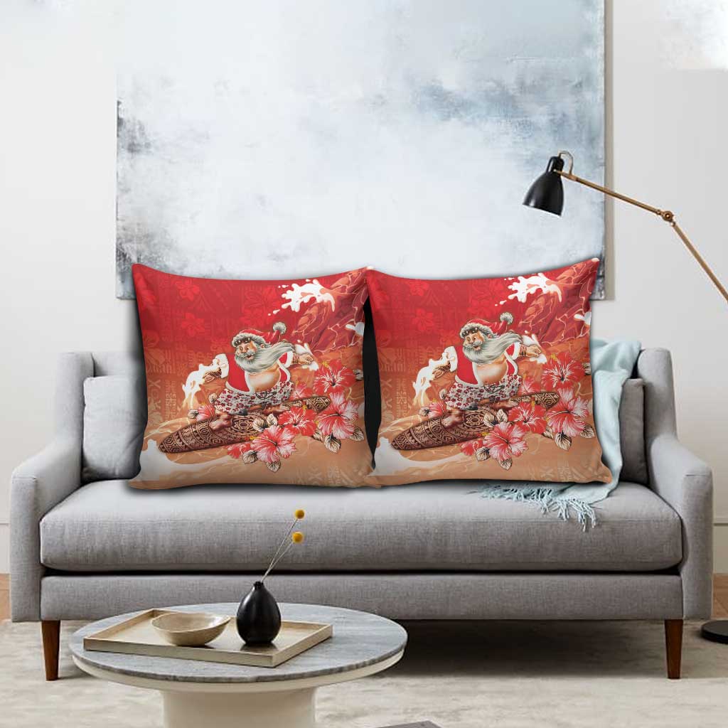 Hawaii Funny Christmas Pillow Cover Santa Surfing With Tapa Pattern LT05 - Polynesian Pride