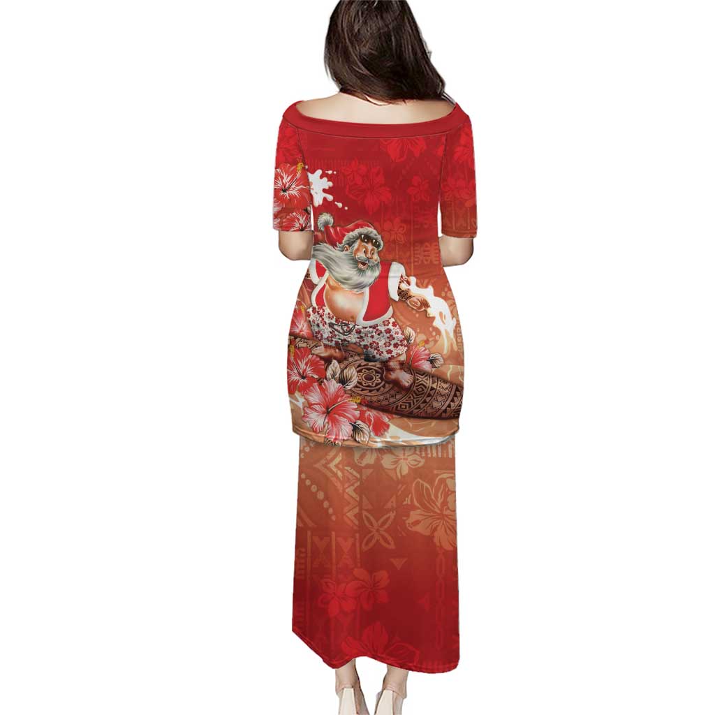 Hawaii Funny Christmas Puletasi Santa Surfing With Tapa Pattern LT05 - Polynesian Pride