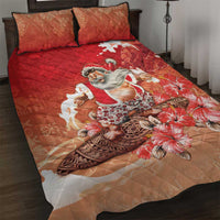 Hawaii Funny Christmas Quilt Bed Set Santa Surfing With Tapa Pattern - Polynesian Pride