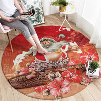 Hawaii Funny Christmas Round Carpet Santa Surfing With Tapa Pattern LT05 - Polynesian Pride