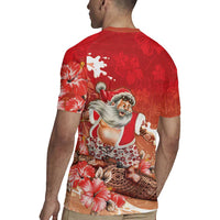 Hawaii Funny Christmas Rugby Jersey Santa Surfing With Tapa Pattern - Polynesian Pride