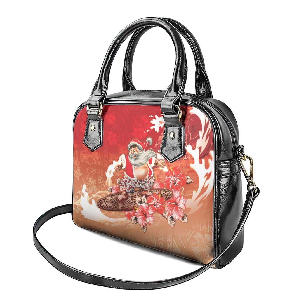 Hawaii Funny Christmas Shoulder Handbag Santa Surfing With Tapa Pattern LT05 - Polynesian Pride