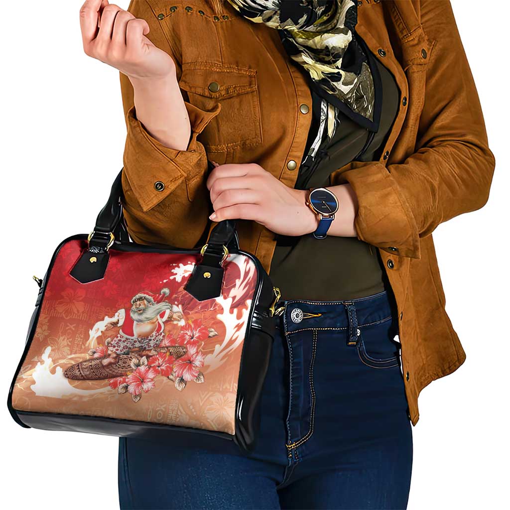 Hawaii Funny Christmas Shoulder Handbag Santa Surfing With Tapa Pattern LT05 - Polynesian Pride