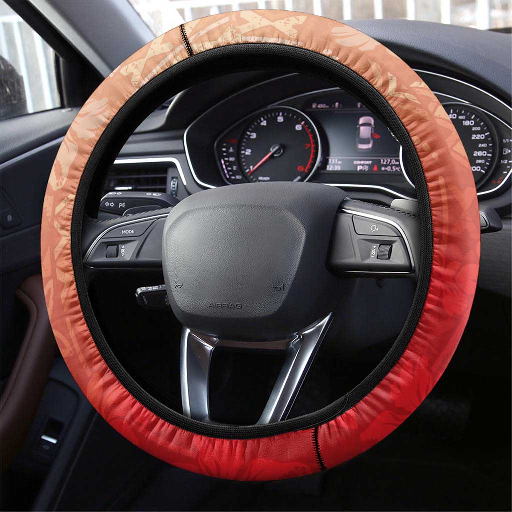 Hawaii Funny Christmas Steering Wheel Cover Santa Surfing With Tapa Pattern - Polynesian Pride